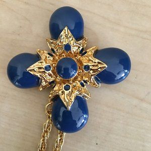 St. John gold blue chain brooch pin